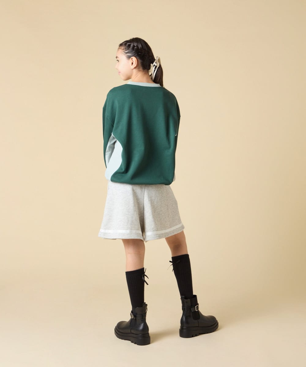 KJKLA42039 a.v.v KIDS(アー・ヴェ・ヴェ) [130-160]【切り替えバイカラー/スポーティ】配色切り替えロゴトレーナー グリーン