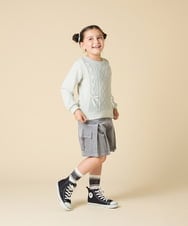 KJKLA46034 a.v.v KIDS(アー・ヴェ・ヴェ) [120-160]【通学にもオススメ/ケーブルニット×裏毛/編み上げリボン】ケーブルニットドッキングトレーナー グリーン