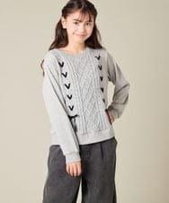 KJKLA46034 a.v.v KIDS(アー・ヴェ・ヴェ) [120-160]【通学にもオススメ/ケーブルニット×裏毛/編み上げリボン】ケーブルニットドッキングトレーナー ライトグレー