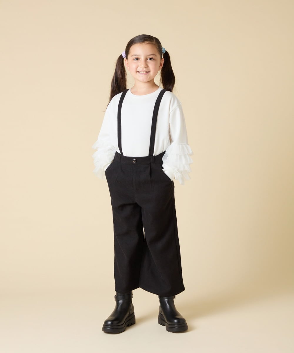 KJLAD40039 a.v.v KIDS(アー・ヴェ・ヴェ) [120-160]【人気の定番パンツ/通学にもオススメ/後ろゴムで楽ちん/取り外し可能サスペンダー】サス付きワイドパンツ ブラック