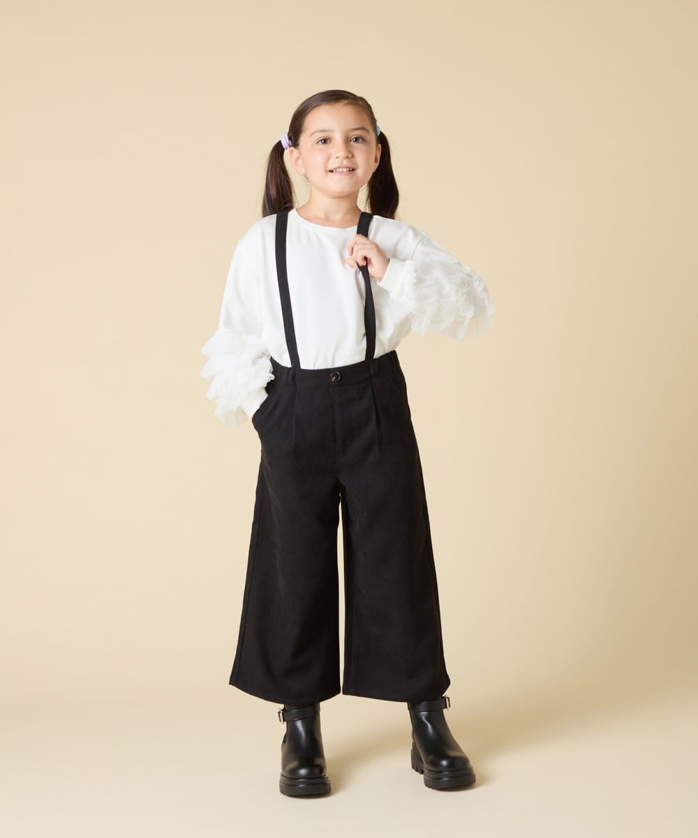KJLAD40039 a.v.v KIDS(アー・ヴェ・ヴェ) [120-160]【人気の定番パンツ/通学にもオススメ/後ろゴムで楽ちん/取り外し可能サスペンダー】サス付きワイドパンツ ブラック