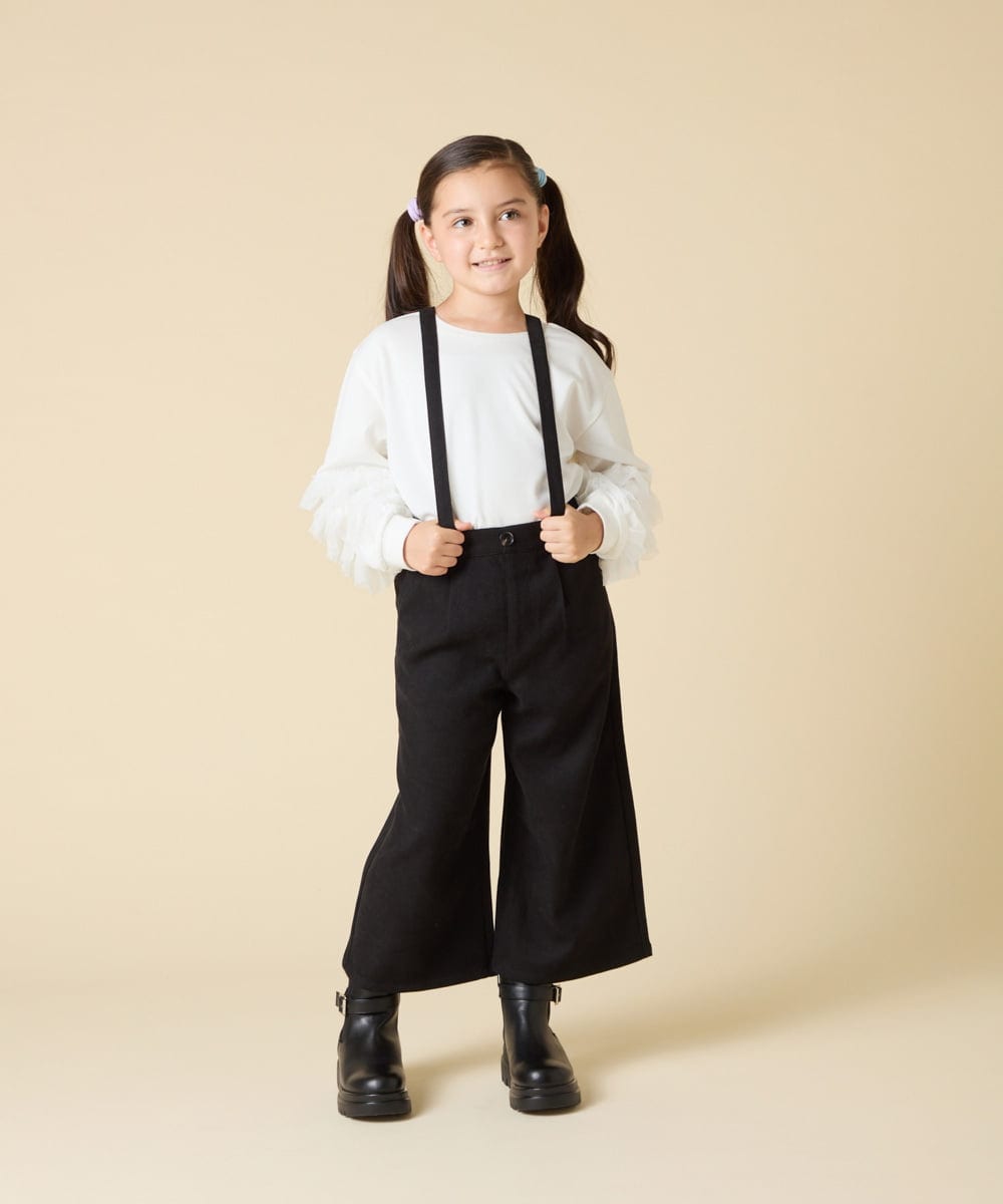 KJLAD40039 a.v.v KIDS(アー・ヴェ・ヴェ) [120-160]【人気の定番パンツ/通学にもオススメ/後ろゴムで楽ちん/取り外し可能サスペンダー】サス付きワイドパンツ ブラック