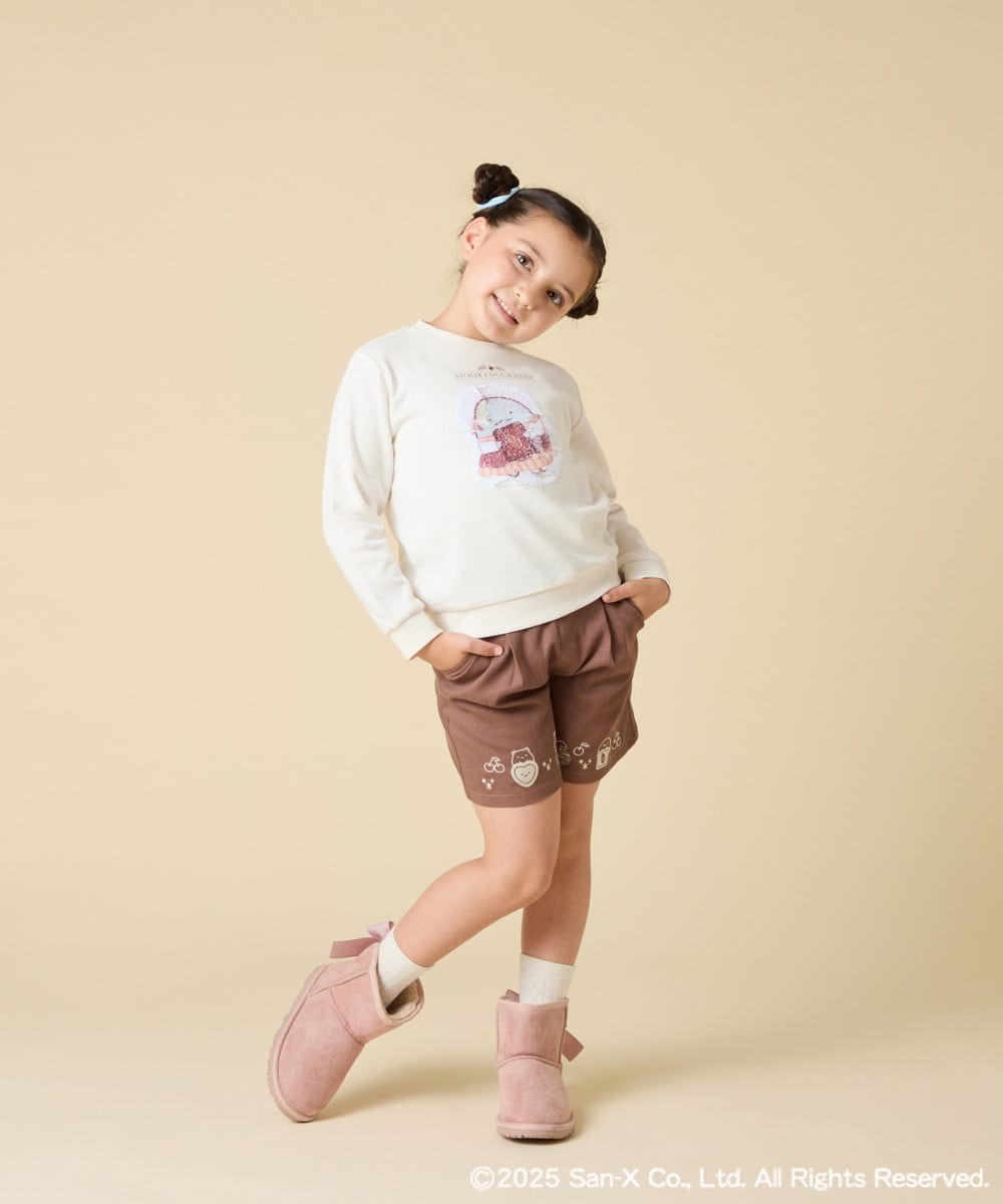 KJLAD80039 a.v.v KIDS(アー・ヴェ・ヴェ) [100-140]【a.v.v限定デザイン/刺繍のアート/後ろゴムで楽ちん】すみっコぐらし刺繍キュロット オレンジ