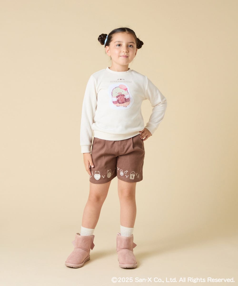 KJLAD80039 a.v.v KIDS(アー・ヴェ・ヴェ) [100-140]【a.v.v限定デザイン/刺繍のアート/後ろゴムで楽ちん】すみっコぐらし刺繍キュロット オレンジ