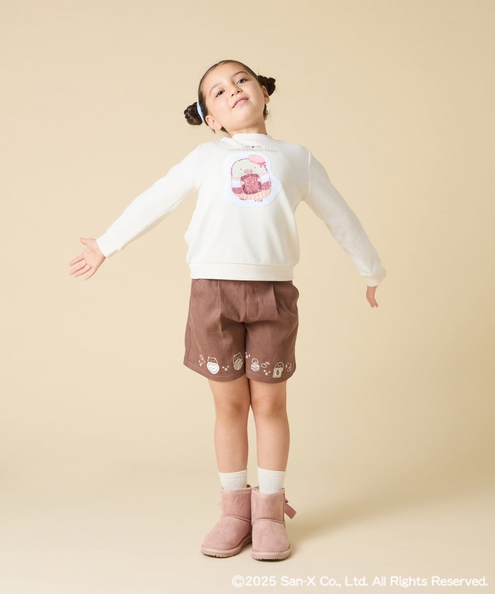 KJLAD80039 a.v.v KIDS(アー・ヴェ・ヴェ) [100-140]【a.v.v限定デザイン/刺繍のアート/後ろゴムで楽ちん】すみっコぐらし刺繍キュロット オレンジ