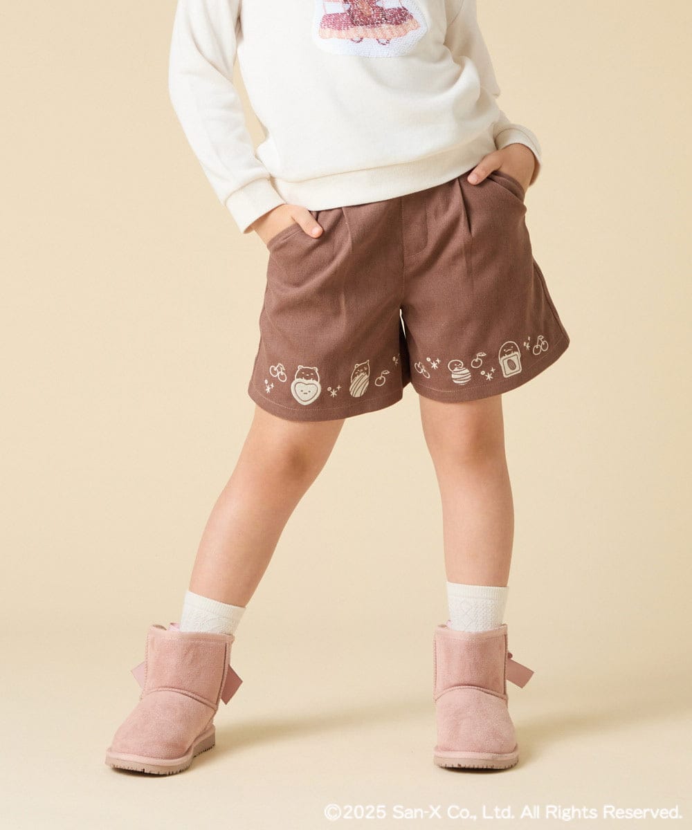 KJLAD80039 a.v.v KIDS(アー・ヴェ・ヴェ) [100-140]【a.v.v限定デザイン/刺繍のアート/後ろゴムで楽ちん】すみっコぐらし刺繍キュロット オレンジ