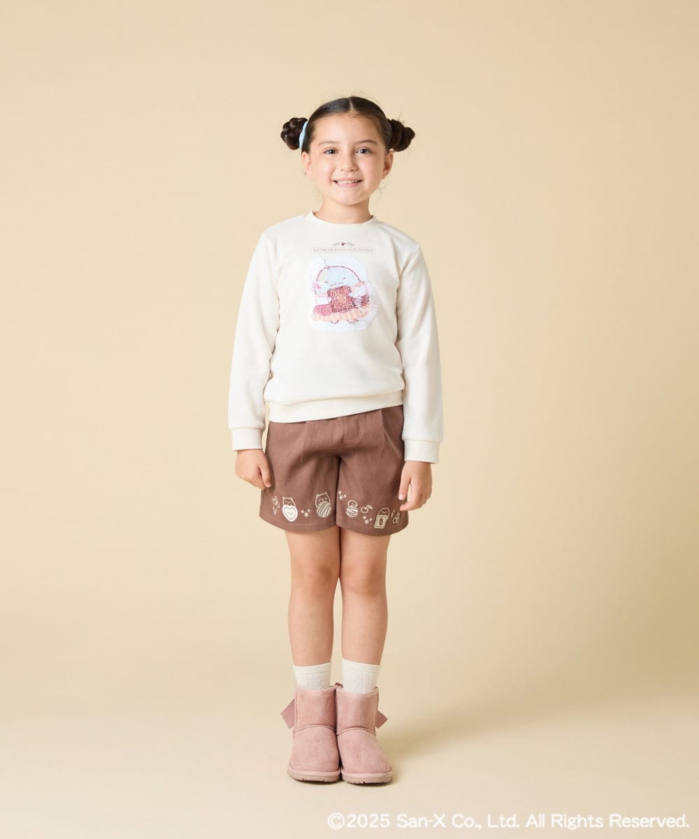 KJLAD80039 a.v.v KIDS(アー・ヴェ・ヴェ) [100-140]【a.v.v限定デザイン/刺繍のアート/後ろゴムで楽ちん】すみっコぐらし刺繍キュロット オレンジ