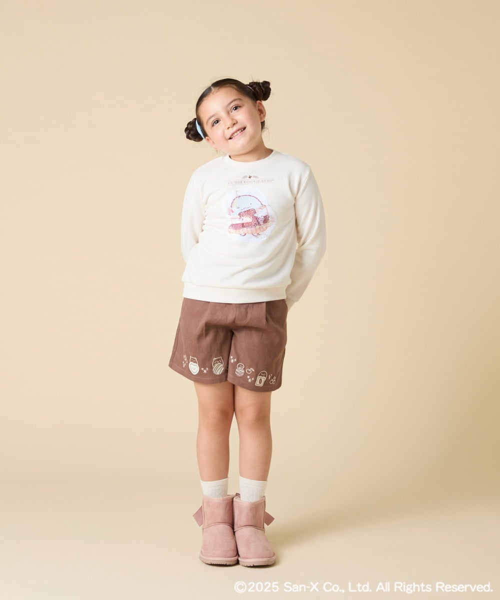 KJLAD80039 a.v.v KIDS(アー・ヴェ・ヴェ) [100-140]【a.v.v限定デザイン/刺繍のアート/後ろゴムで楽ちん】すみっコぐらし刺繍キュロット オレンジ