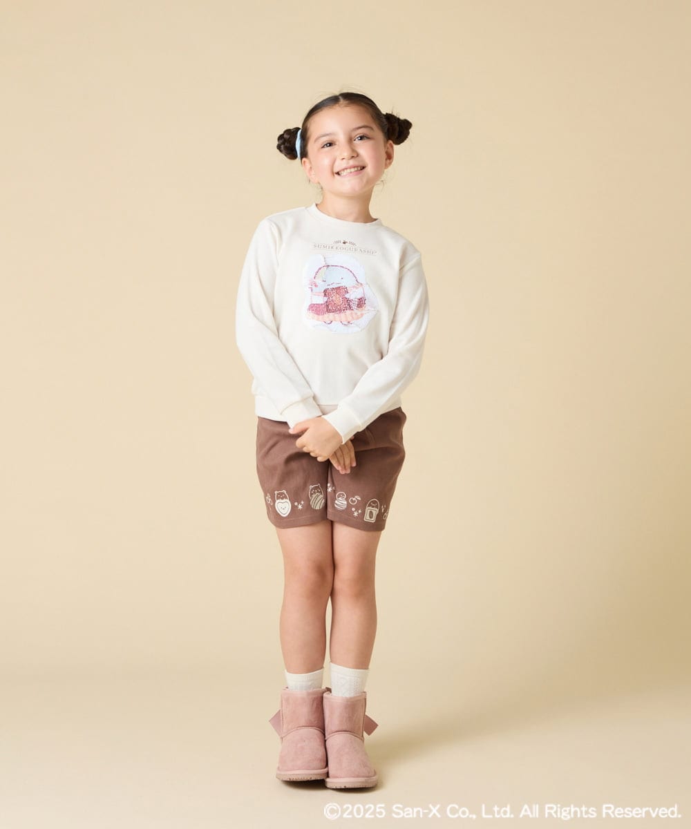 KJLAD80039 a.v.v KIDS(アー・ヴェ・ヴェ) [100-140]【a.v.v限定デザイン/刺繍のアート/後ろゴムで楽ちん】すみっコぐらし刺繍キュロット オレンジ