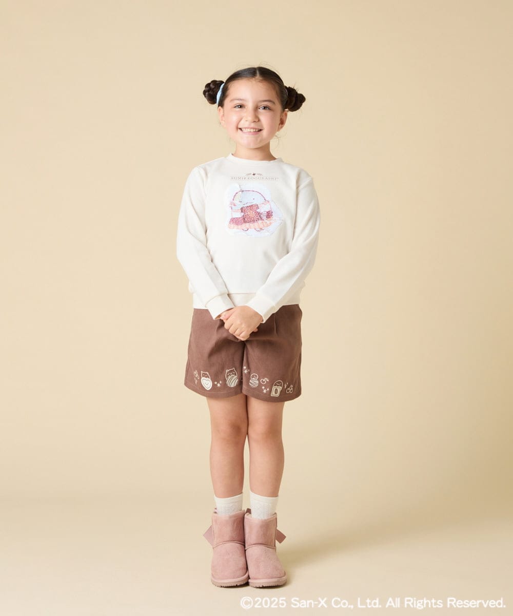 KJLAD80039 a.v.v KIDS(アー・ヴェ・ヴェ) [100-140]【a.v.v限定デザイン/刺繍のアート/後ろゴムで楽ちん】すみっコぐらし刺繍キュロット オレンジ