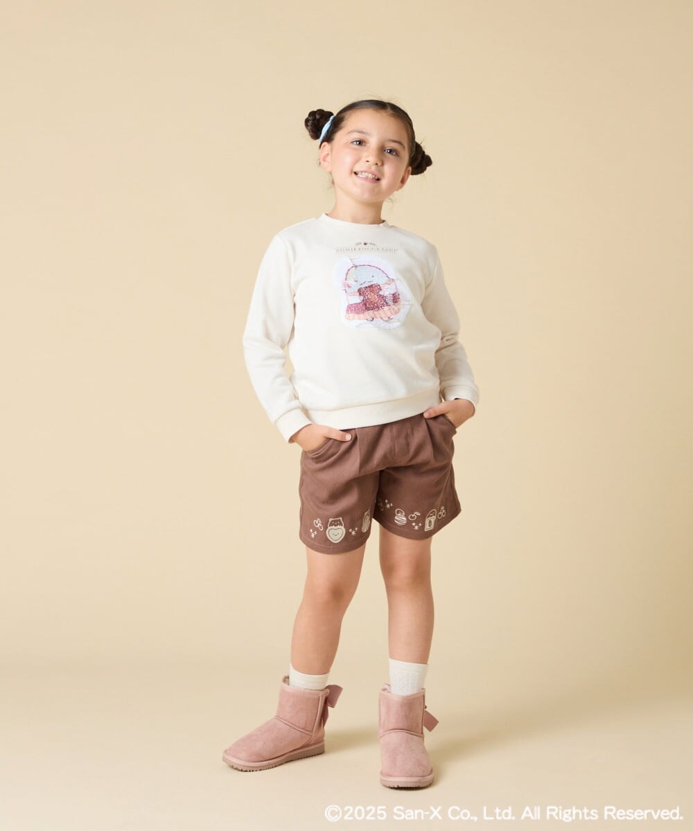 KJLAD80039 a.v.v KIDS(アー・ヴェ・ヴェ) [100-140]【a.v.v限定デザイン/刺繍のアート/後ろゴムで楽ちん】すみっコぐらし刺繍キュロット オレンジ