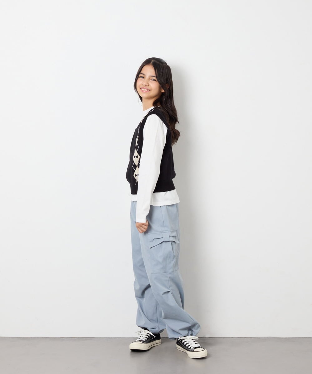 KJLAG06049 a.v.v KIDS(アー・ヴェ・ヴェ) [130-160]リボンポケットパラシュートパンツ ライトブルー