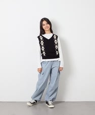 KJLAG06049 a.v.v KIDS(アー・ヴェ・ヴェ) [130-160]リボンポケットパラシュートパンツ ライトブルー