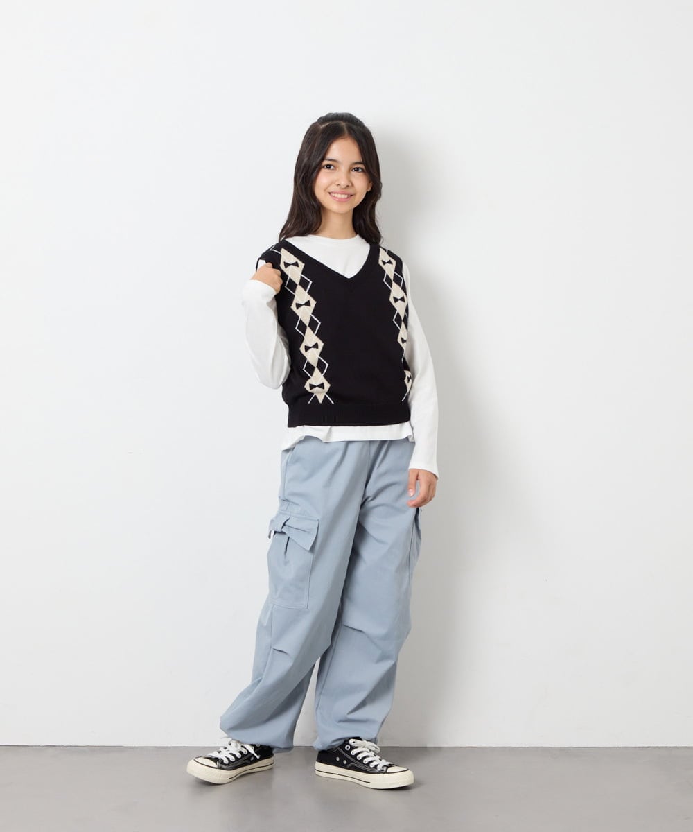 KJLAG06049 a.v.v KIDS(アー・ヴェ・ヴェ) [130-160]リボンポケットパラシュートパンツ ライトブルー