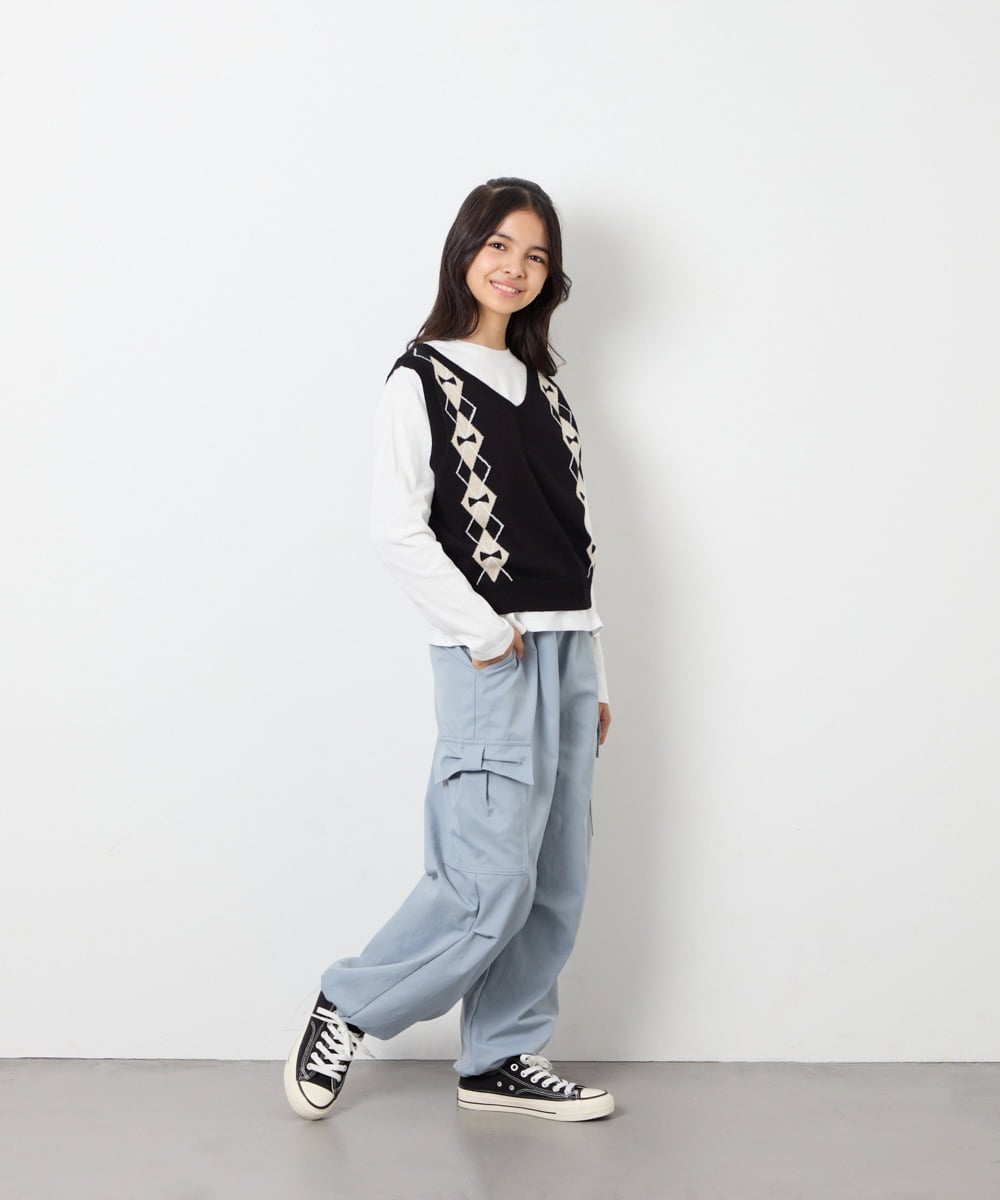 KJLAG06049 a.v.v KIDS(アー・ヴェ・ヴェ) [130-160]リボンポケットパラシュートパンツ ライトブルー