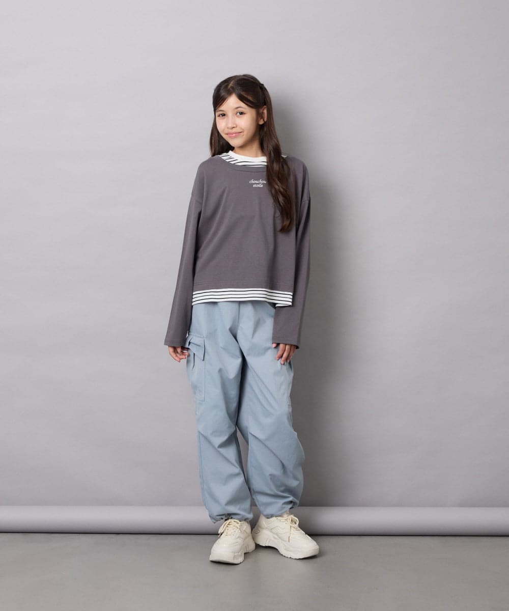 KJLAG06049 a.v.v KIDS(アー・ヴェ・ヴェ) [130-160]リボンポケットパラシュートパンツ ライトブルー