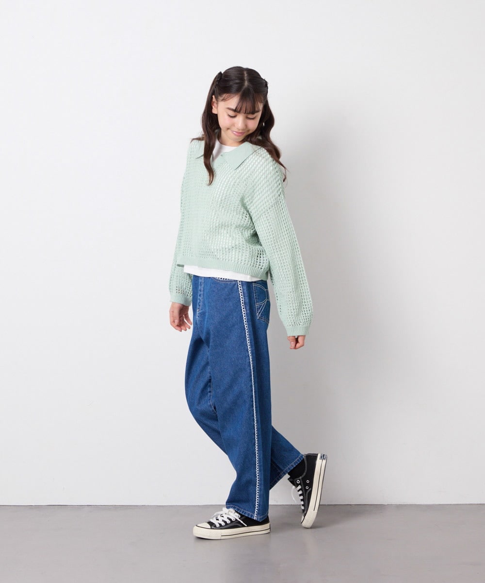 KJLFD30044 a.v.v KIDS(アー・ヴェ・ヴェ) [120-160]【選べるデザイン】デザインワイドストレートデニム ブルー