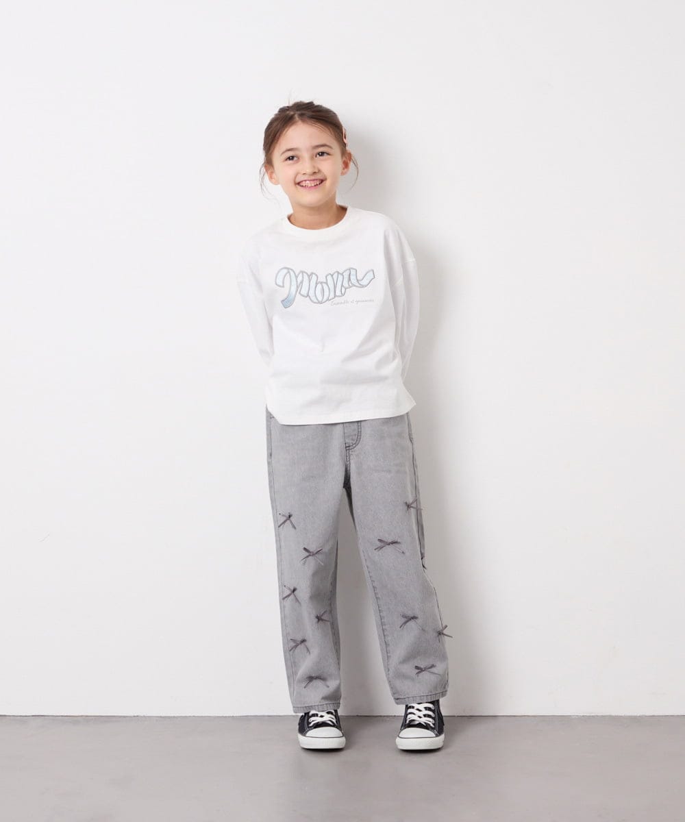 KJLFD30044 a.v.v KIDS(アー・ヴェ・ヴェ) [120-160]【選べるデザイン】デザインワイドストレートデニム ライトグレー