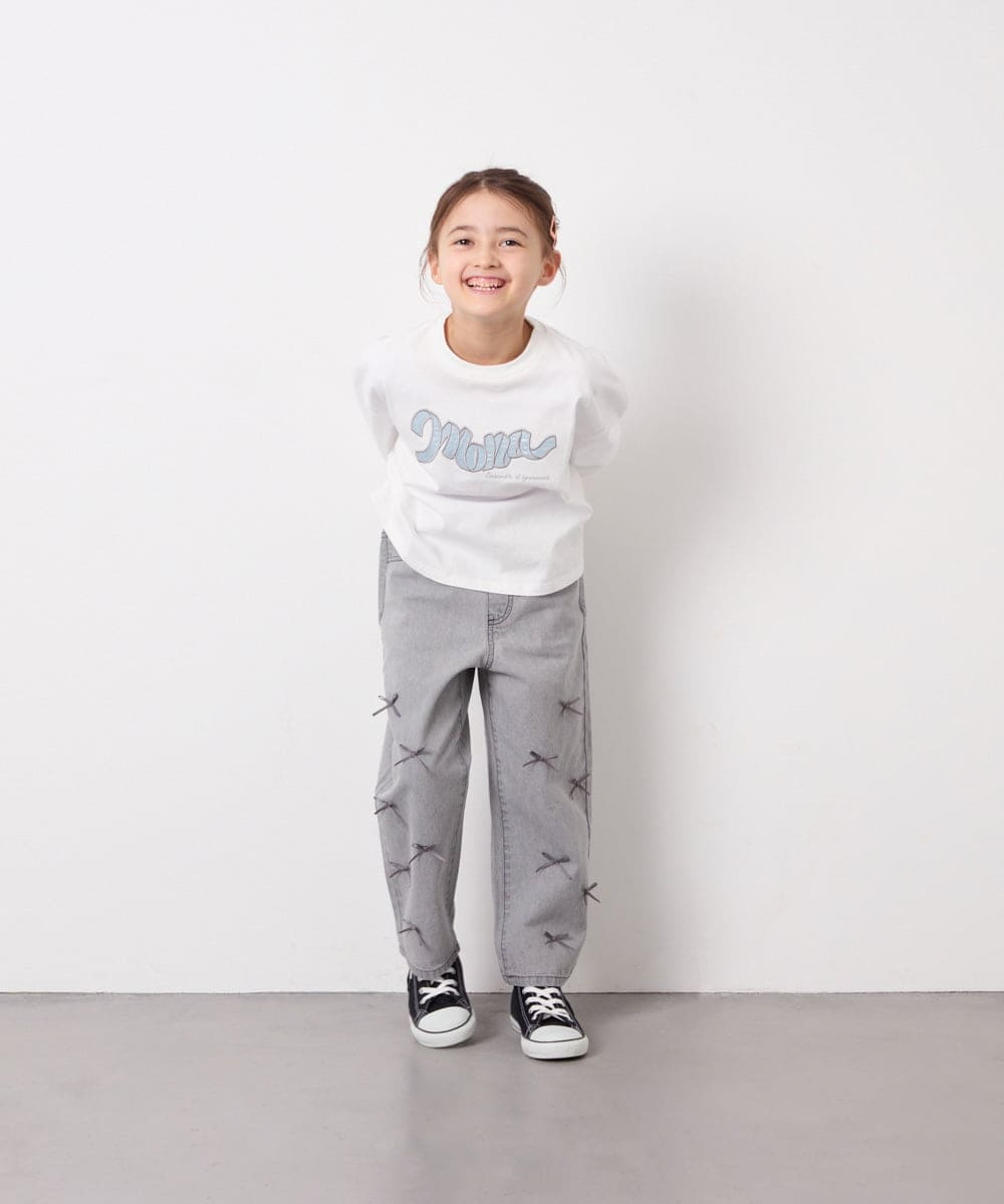 KJLFD30044 a.v.v KIDS(アー・ヴェ・ヴェ) [120-160]【選べるデザイン】デザインワイドストレートデニム ライトグレー