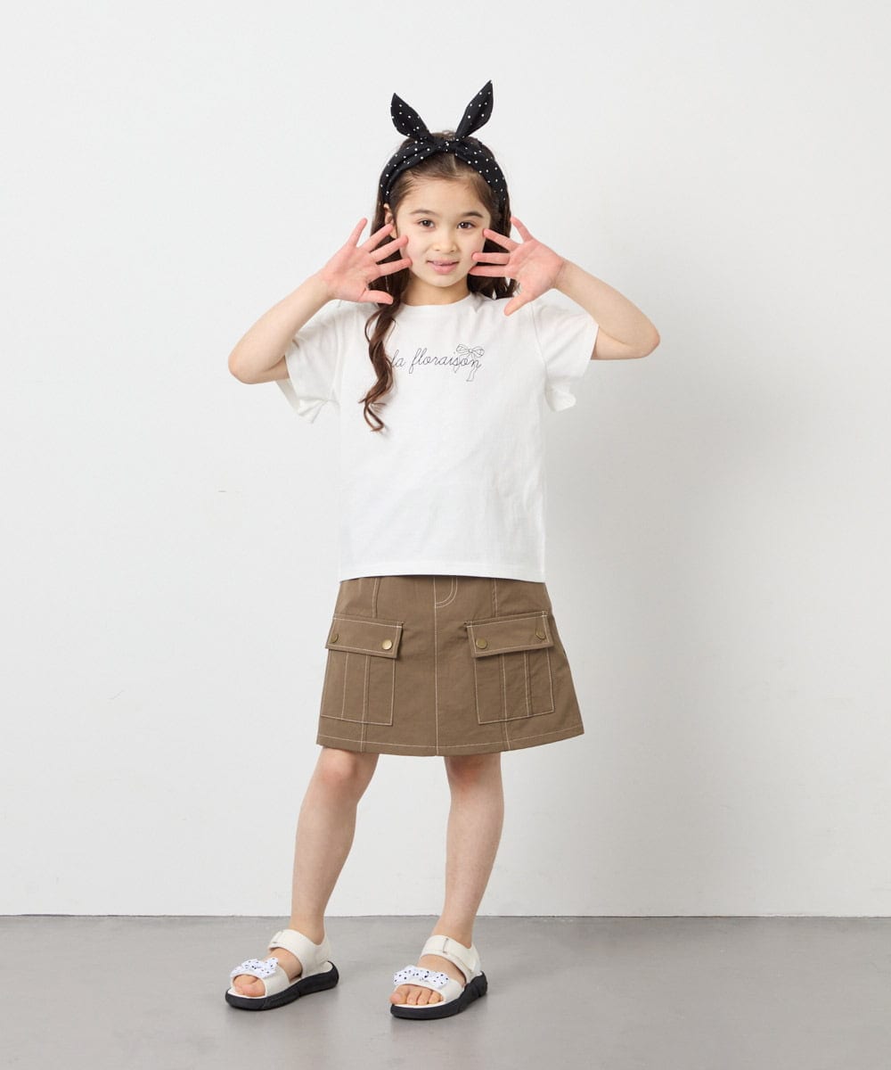 KJLFD41039 a.v.v KIDS(アー・ヴェ・ヴェ) [130-160]配色ステッチカーゴスカパン カーキ