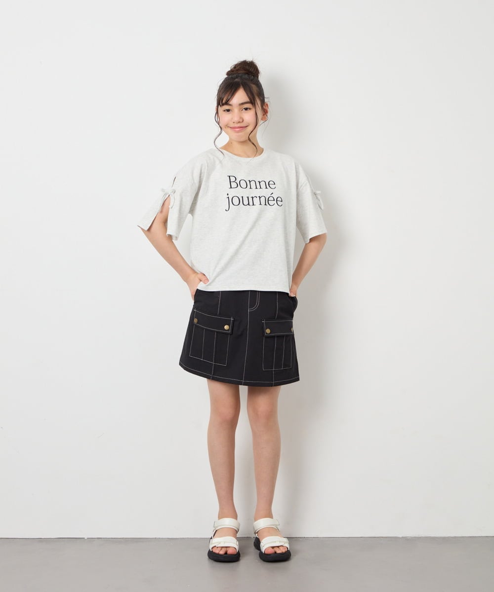 KJLFD41039 a.v.v KIDS(アー・ヴェ・ヴェ) [130-160]配色ステッチカーゴスカパン ブラック