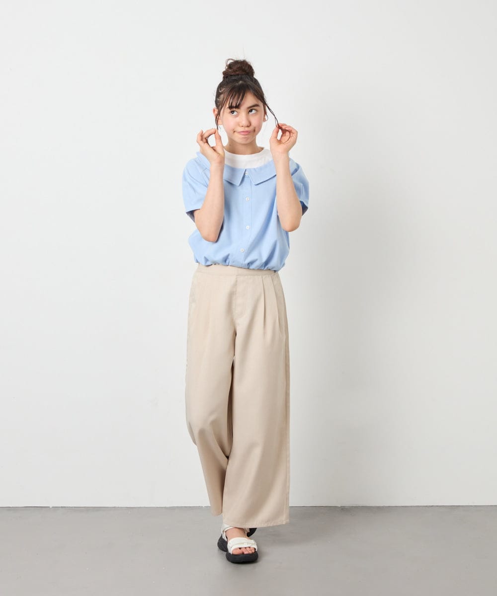 KJLGD01044 a.v.v KIDS(アー・ヴェ・ヴェ) [120-160]【接触冷感】麻調サス付きワイドパンツ ベージュ