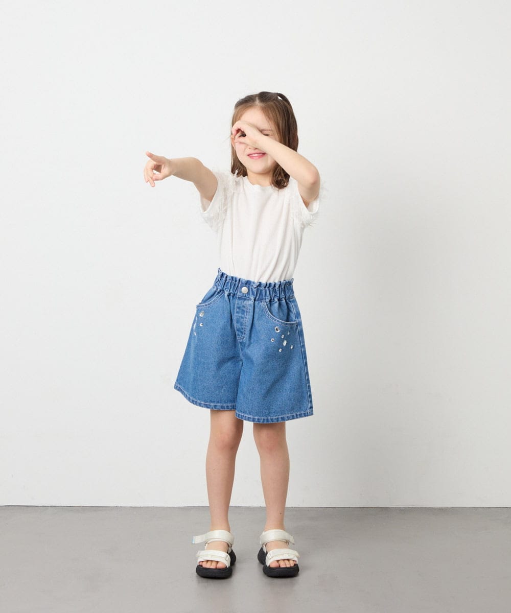 KJLGD56039 a.v.v KIDS(アー・ヴェ・ヴェ) [120-160]【接触冷感/綿100％】アソートデザインデニムキュロット ブルー