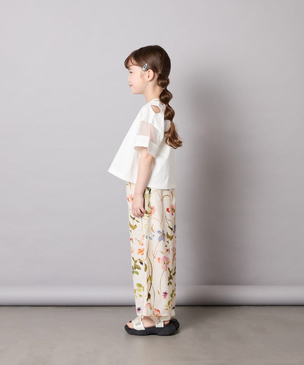 KJLGD63044 a.v.v KIDS(アー・ヴェ・ヴェ) [120-150]【ママとお揃いコーデが叶う】フラワープリントワイドパンツ アイボリー