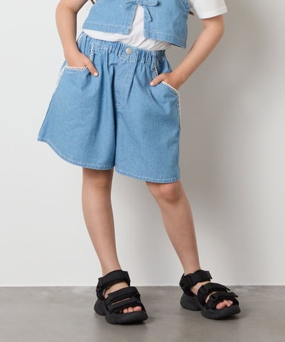 KJLHA19039 a.v.v KIDS 【接触冷感/ジメジメ対策/セットアップも出来る】[120-160]デコデニムキュロット