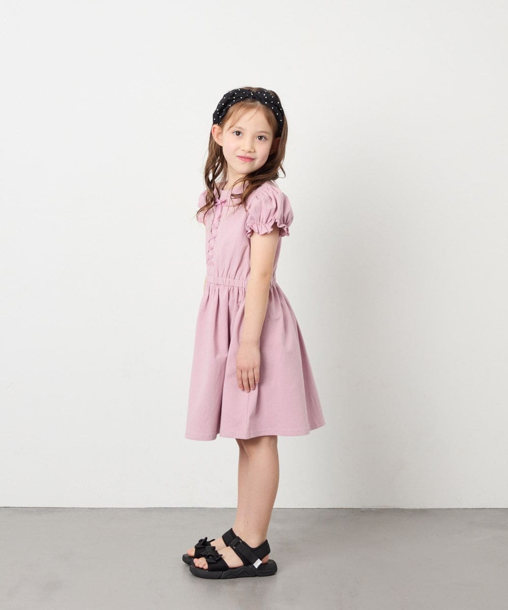 KJPGD01034 a.v.v KIDS(アー・ヴェ・ヴェ) [120-160]【接触冷感/毛玉になりにくい】レースアップフレアワンピース ピンク