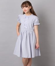 KJPGD01034 a.v.v KIDS(アー・ヴェ・ヴェ) [120-160]【接触冷感/毛玉になりにくい】レースアップフレアワンピース ライトブルー