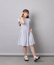 KJPGD01034 a.v.v KIDS(アー・ヴェ・ヴェ) [120-160]【接触冷感/毛玉になりにくい】レースアップフレアワンピース ライトブルー