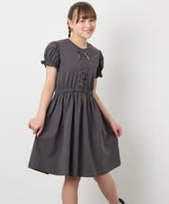 KJPGD01034 a.v.v KIDS(アー・ヴェ・ヴェ) [120-160]【接触冷感/毛玉になりにくい】レースアップフレアワンピース ダークグレー