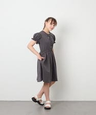 KJPGD01034 a.v.v KIDS(アー・ヴェ・ヴェ) [120-160]【接触冷感/毛玉になりにくい】レースアップフレアワンピース ダークグレー