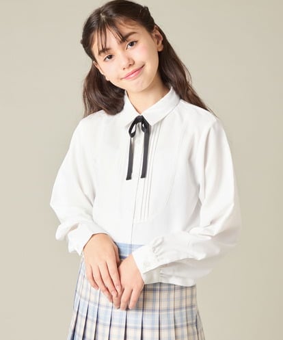 KQBBD01044 a.v.v KIDS [150-160]【2026 卒服/シワになりにくい】リボンタイ付きピンタックブラウス