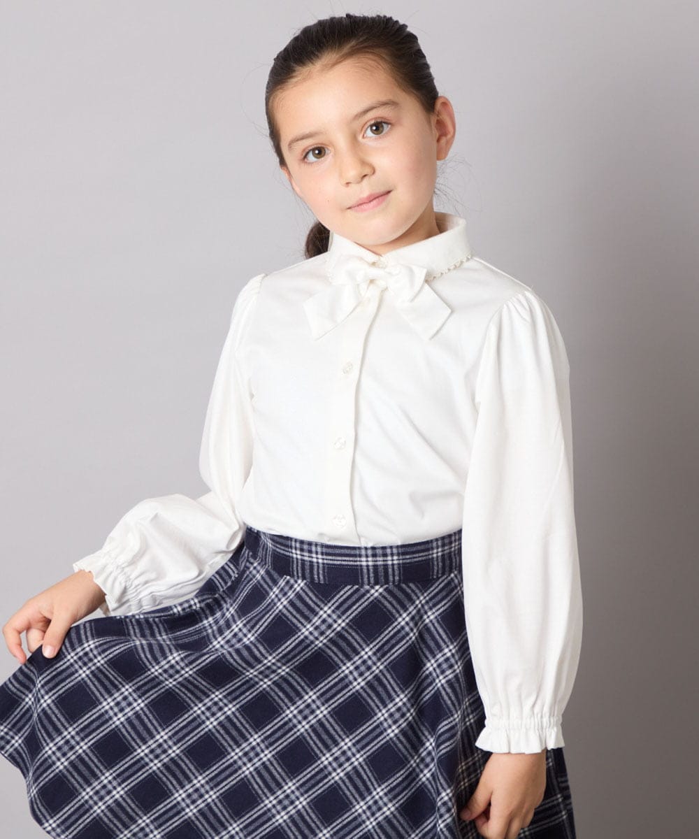 KQBCD01034 a.v.v KIDS(アー・ヴェ・ヴェ) [110-130]【取り外し可能リボンタイ】リボン付きカットソーブラウス ホワイト