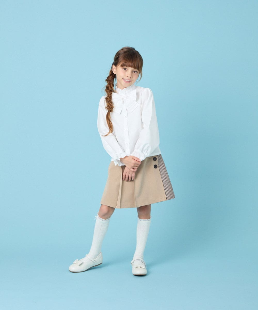 KQBCG01034 a.v.v KIDS(アー・ヴェ・ヴェ) [120-130]【リボン取り外し可能】セレモニーリボン付きブラウス ホワイト