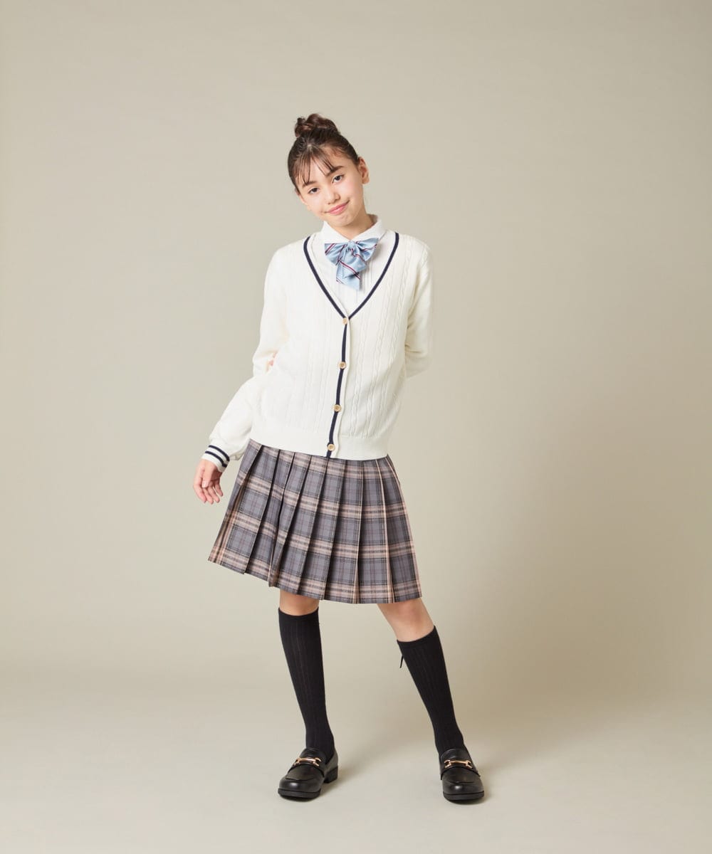 KQCBD01044 a.v.v KIDS(アー・ヴェ・ヴェ) [150-160]【2026 卒服】配色ケーブルカーディガン ホワイト