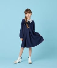 KQECG04079 a.v.v KIDS(アー・ヴェ・ヴェ) [120-130]セレモニーレース襟Aラインワンピ ネイビー