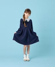 KQECG04079 a.v.v KIDS(アー・ヴェ・ヴェ) [120-130]セレモニーレース襟Aラインワンピ ネイビー
