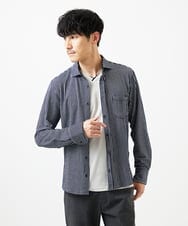 MKBDA65120 MK MICHEL KLEIN HOMME(MKミッシェルクランオム) 【ストレッチ／イージーケア】サッカー織りシャツ ネイビー
