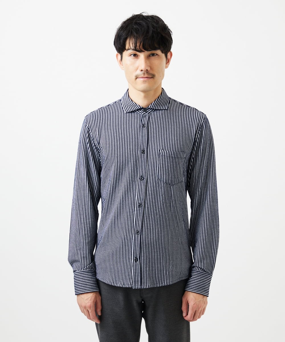 MKBDA65120 MK MICHEL KLEIN HOMME(MKミッシェルクランオム) 【ストレッチ／イージーケア】サッカー織りシャツ ネイビー