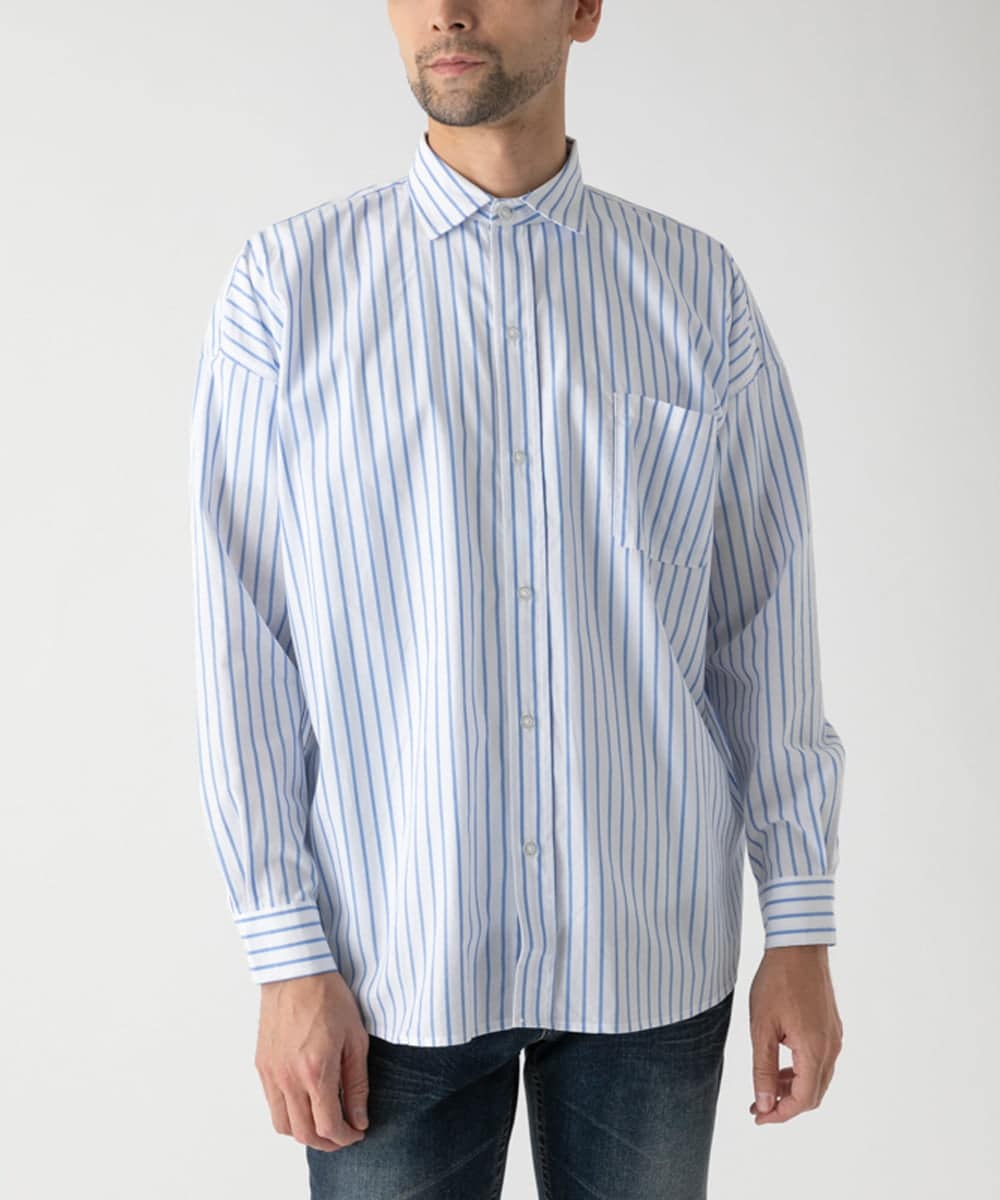 MKBGC83090 MK MICHEL KLEIN HOMME(MKミッシェルクランオム) 【リラックスシルエット/フリーサイズ】ストライプ長袖 ライトブルー