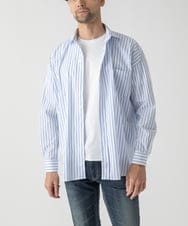 MKBGC83090 MK MICHEL KLEIN HOMME(MKミッシェルクランオム) 【リラックスシルエット/フリーサイズ】ストライプ長袖 ライトブルー