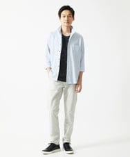 MKBHC32130 MK MICHEL KLEIN HOMME(MKミッシェルクランオム) 【７分袖/洗える】スタンドカラーシャツ / ストライプサッカー　 ライトブルー