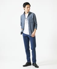 MKBHC32130 MK MICHEL KLEIN HOMME(MKミッシェルクランオム) 【７分袖/洗える】スタンドカラーシャツ / ストライプサッカー　 ブルー