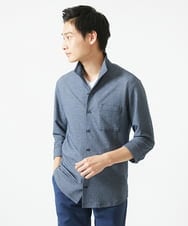 MKBHC32130 MK MICHEL KLEIN HOMME(MKミッシェルクランオム) 【７分袖/洗える】スタンドカラーシャツ / ストライプサッカー　 ブルー