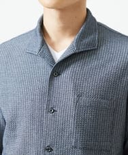 MKBHC32130 MK MICHEL KLEIN HOMME(MKミッシェルクランオム) 【７分袖/洗える】スタンドカラーシャツ / ストライプサッカー　 ブルー