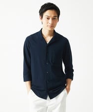 MKBHC32130 MK MICHEL KLEIN HOMME(MKミッシェルクランオム) 【７分袖/洗える】スタンドカラーシャツ / ストライプサッカー　 ネイビー