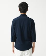 MKBHC32130 MK MICHEL KLEIN HOMME(MKミッシェルクランオム) 【７分袖/洗える】スタンドカラーシャツ / ストライプサッカー　 ネイビー